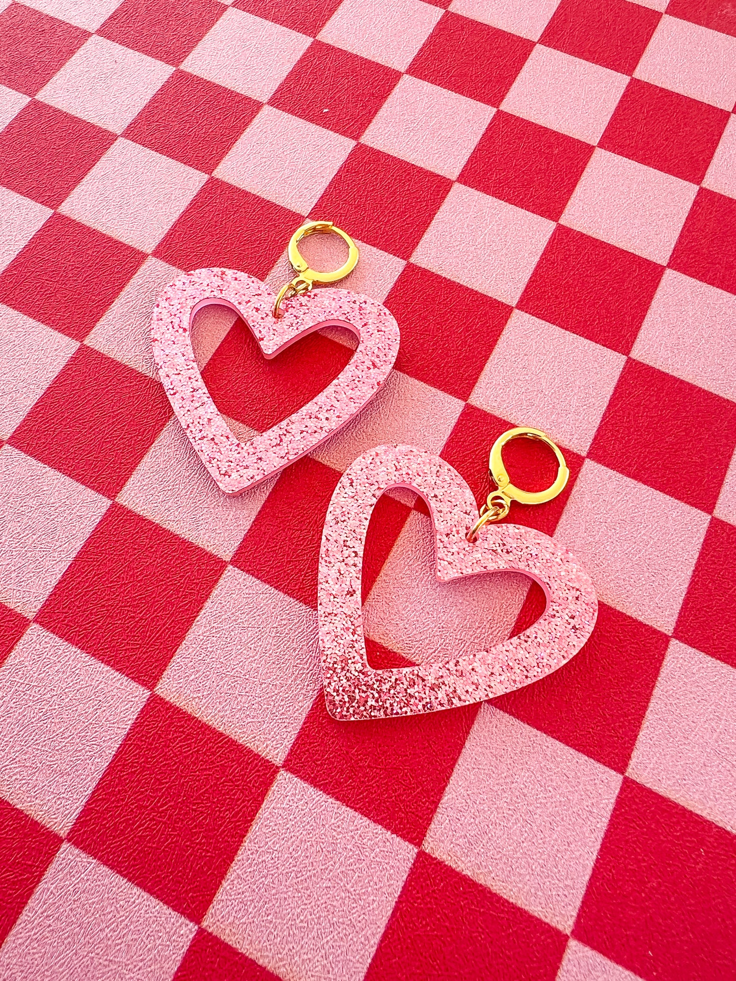 Acrylic Glitter Heart Huggies