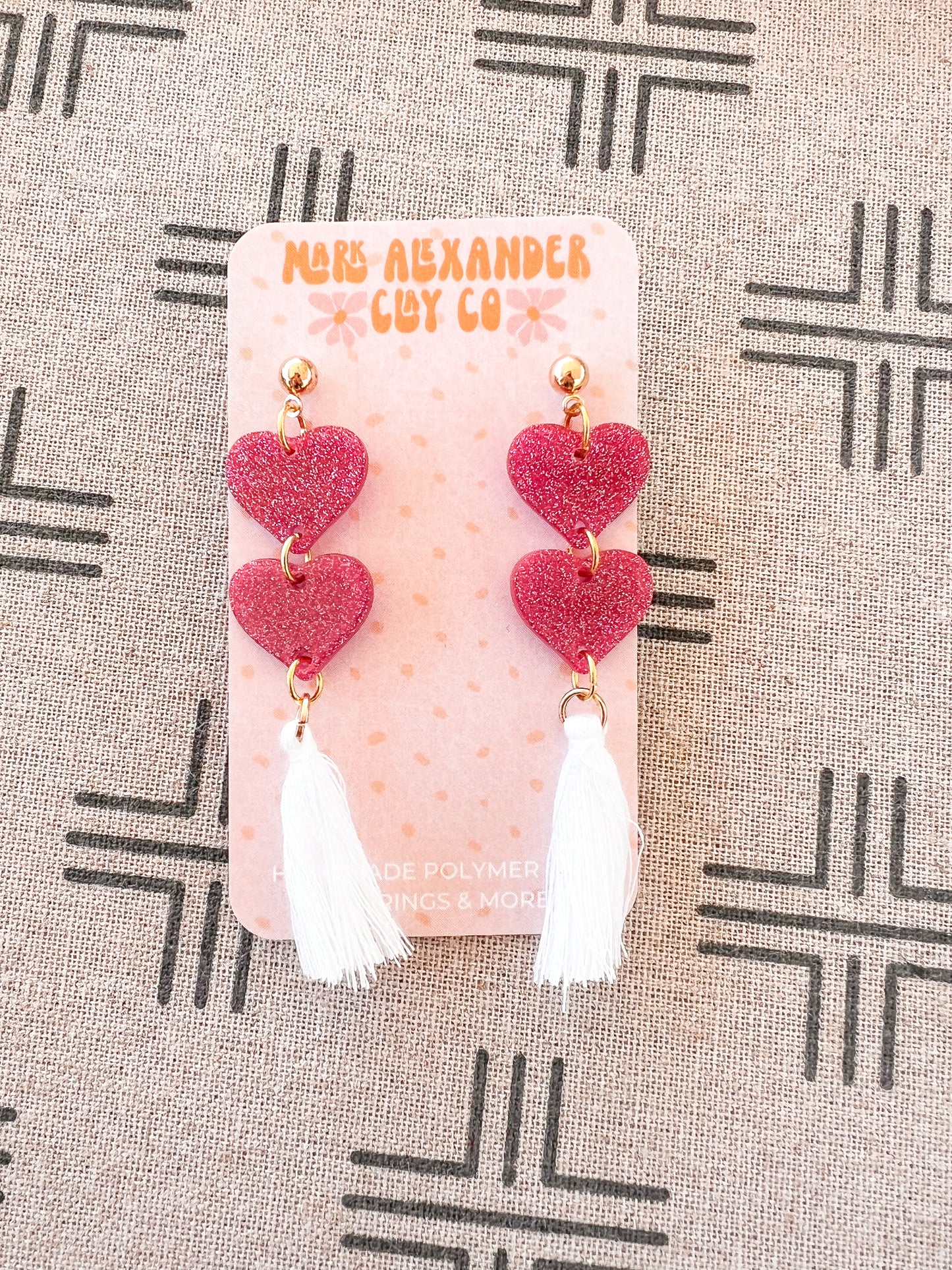 Acrylic Double Heart Tassel Dangles