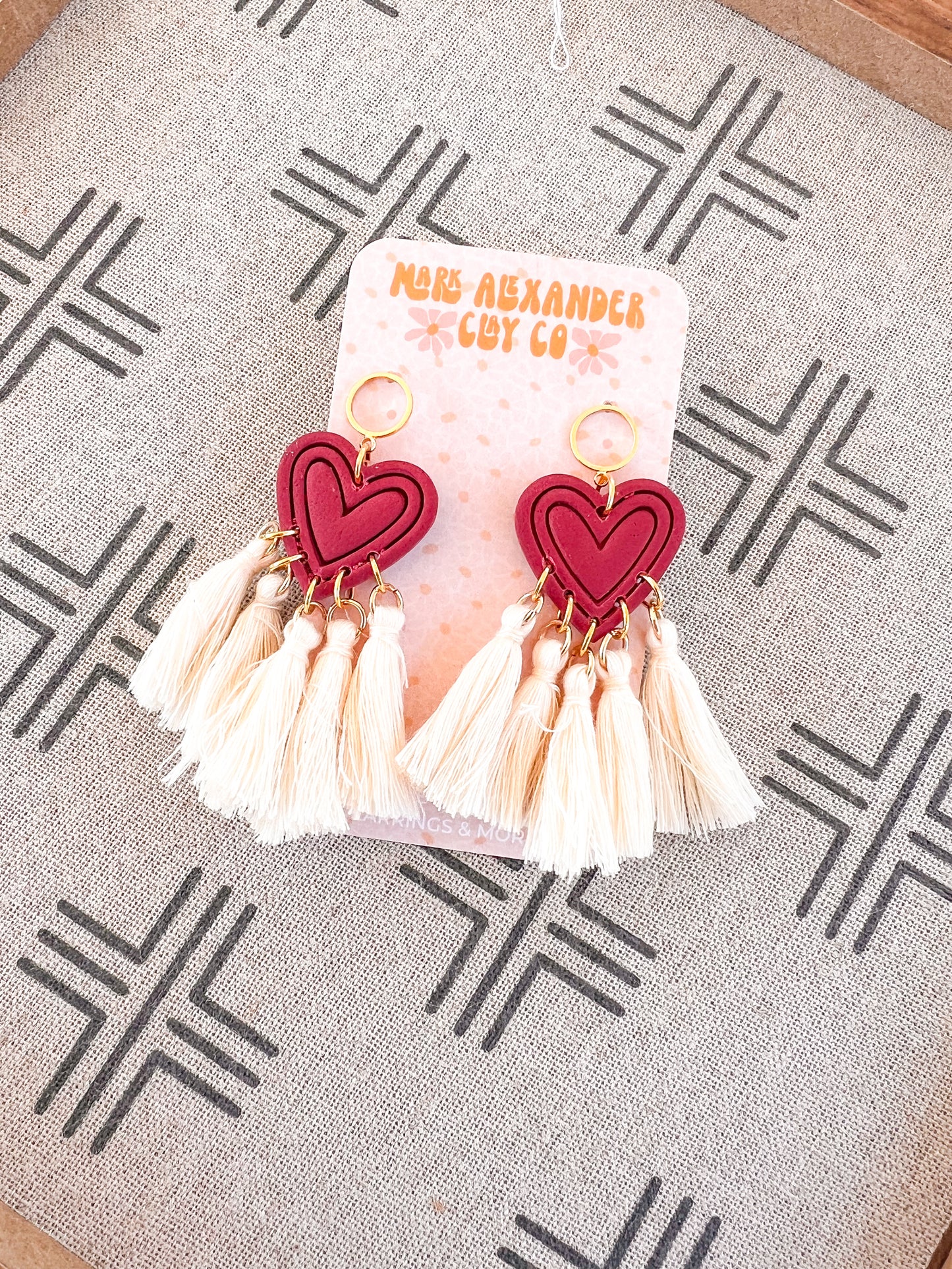 Maroon Heart Tassel Dangles