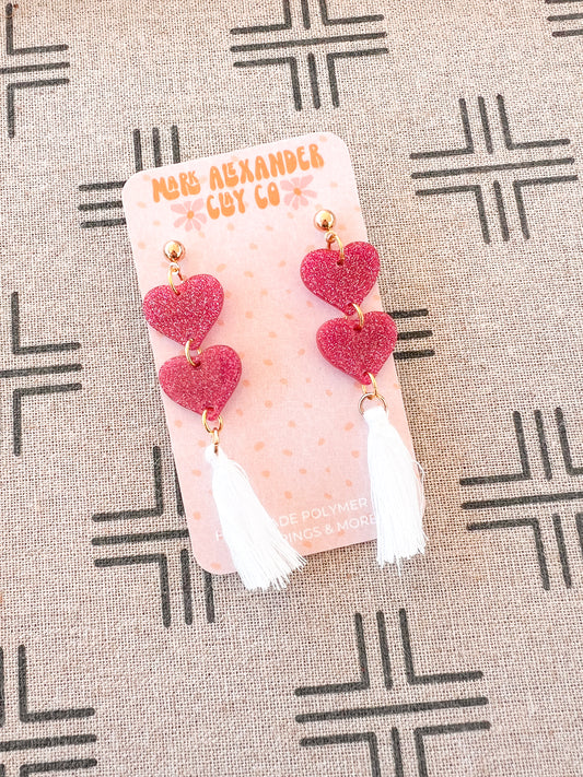 Acrylic Double Heart Tassel Dangles