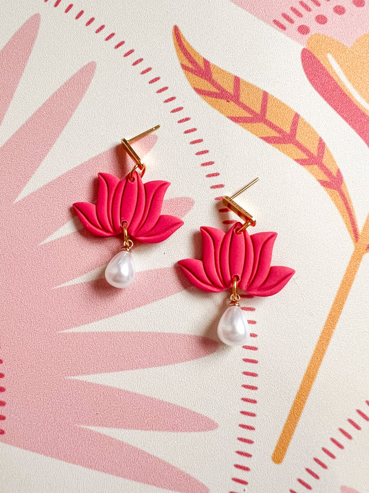 Lotus Pearl Drop Dangles