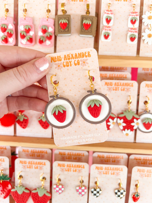 Strawberry Embroidery Hoop Huggies