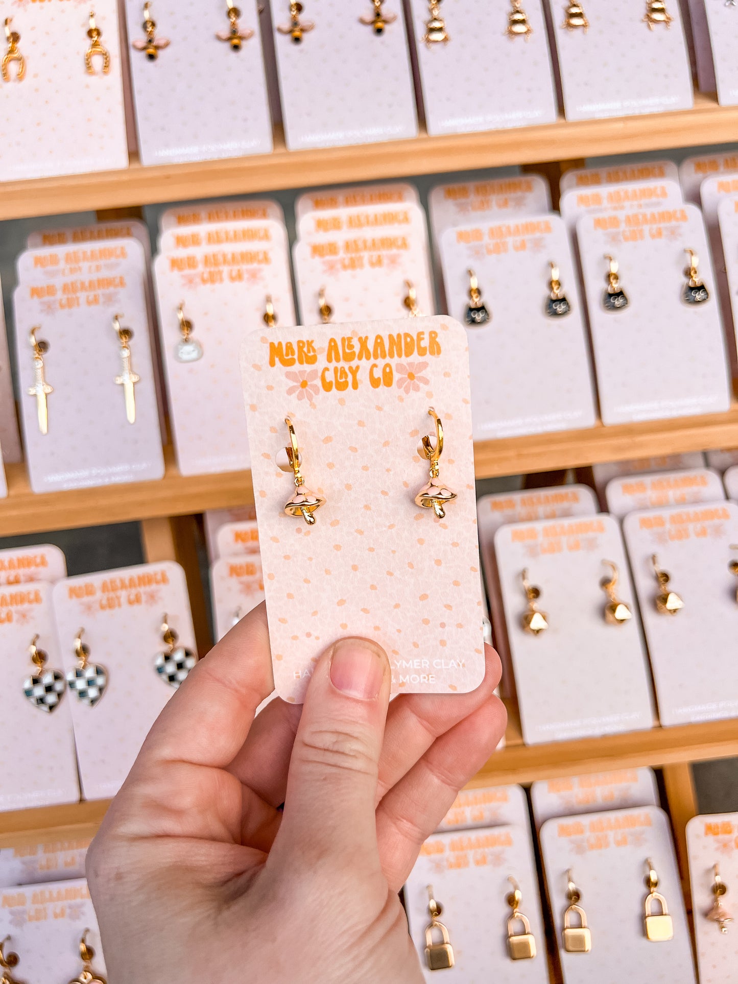 Gold Plated Pink Mushroom Huggies