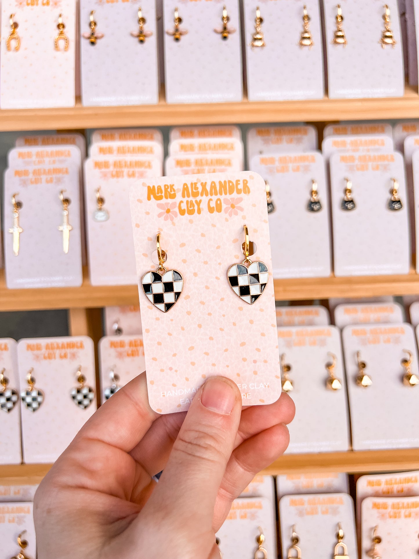 Silver & Gold Plated Checkered Black/White Heart Huggies