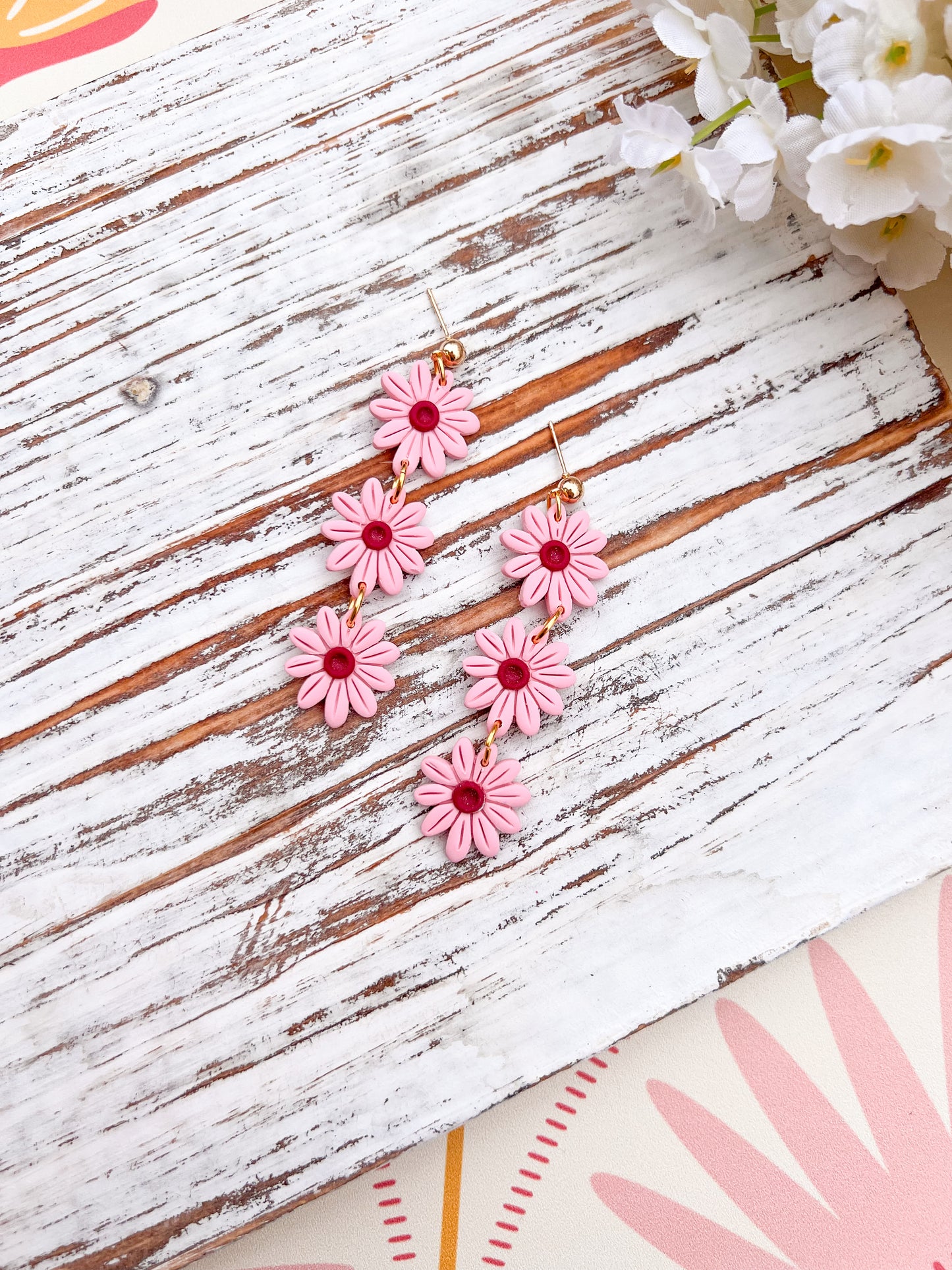 Pink/Red Stacked Daisy Dangles