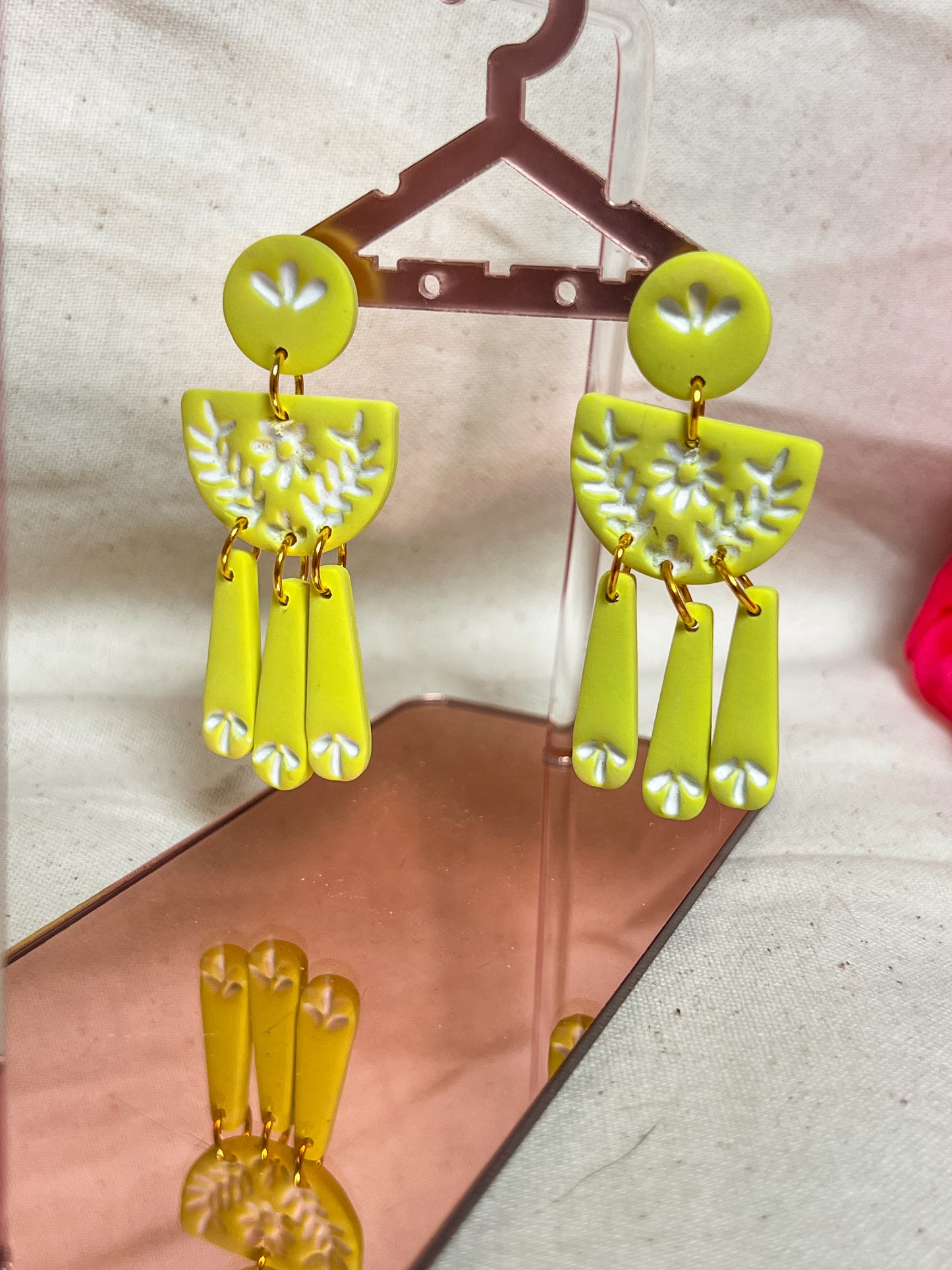 Lime Green Floral Dangles