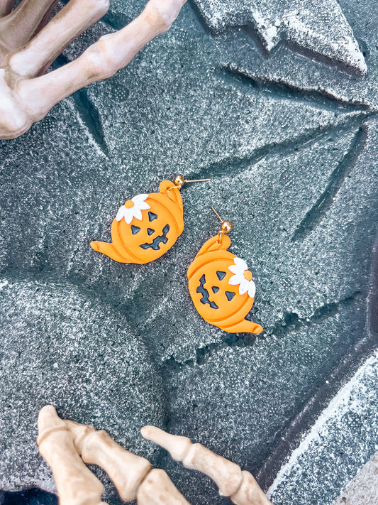 Floral Jack-o-Lantern Teapot Dangles
