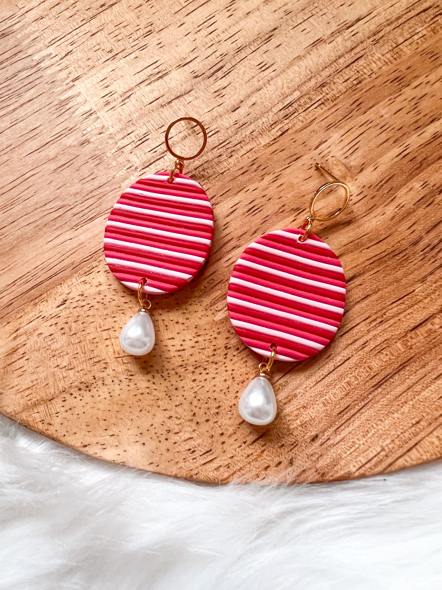 Striped Valentine Dangles w/ Pearl Drop