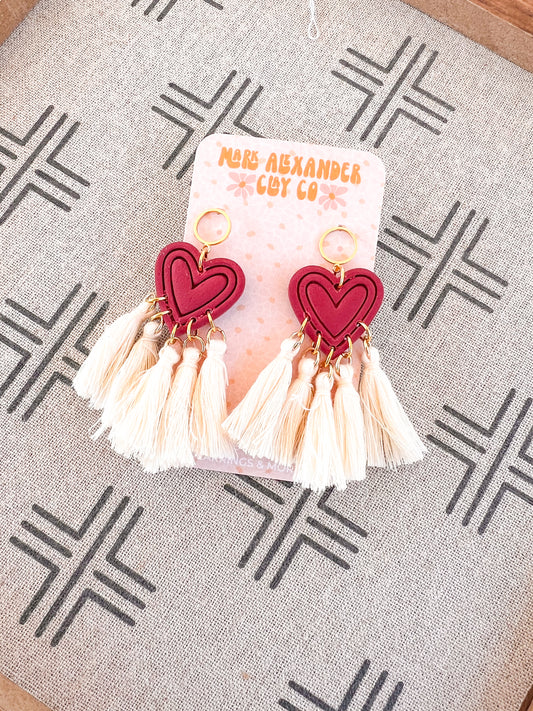 Maroon Heart Tassel Dangles
