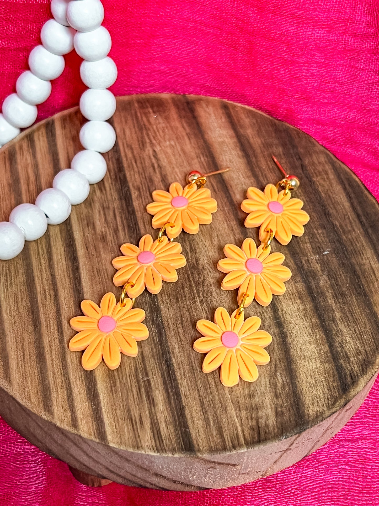 Pink/Orange Stacked Daisy Dangles