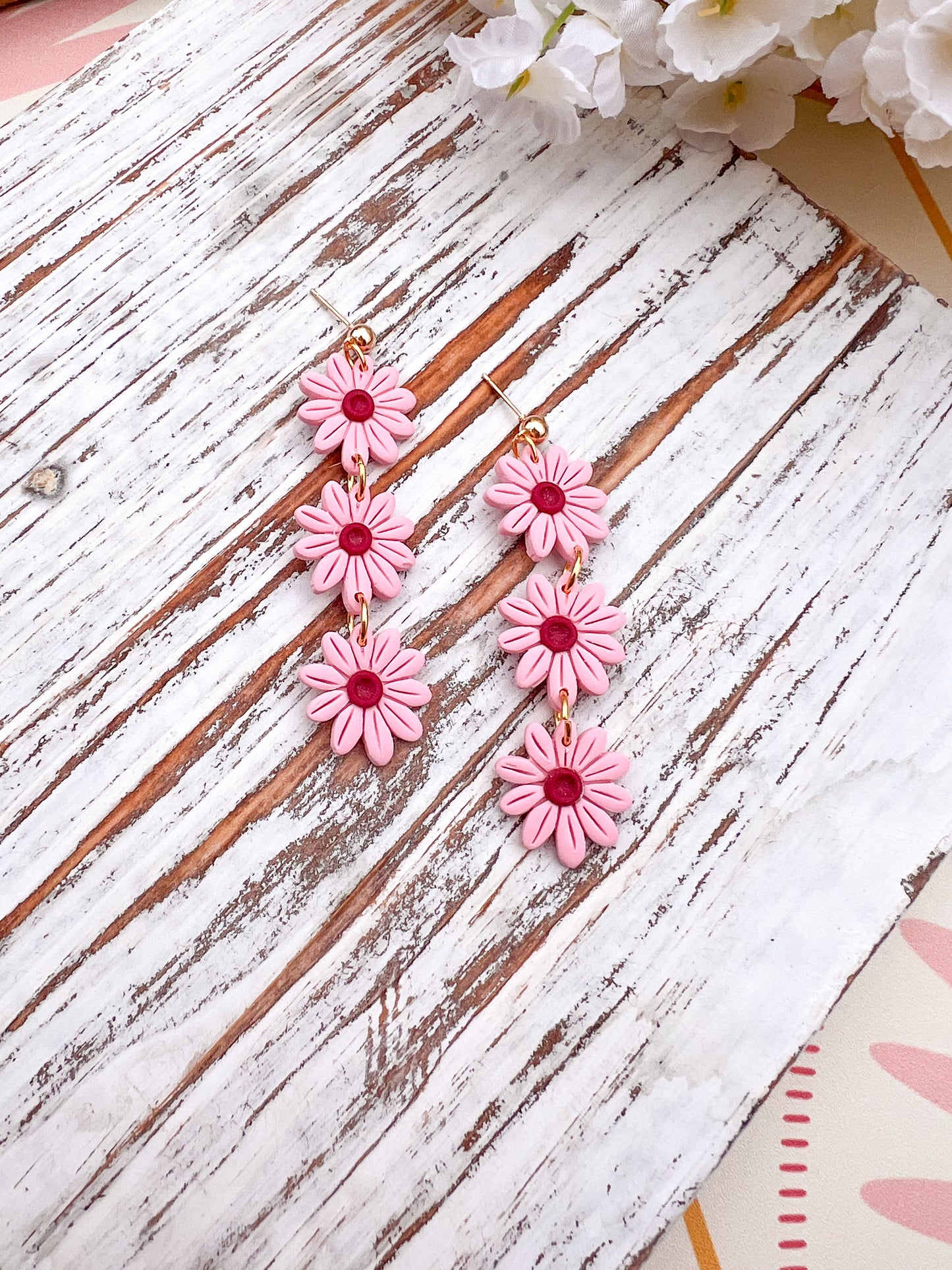 Pink/Red Stacked Daisy Dangles