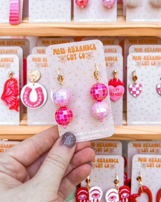 Mismatched Double Disco Ball Beaded Huggies