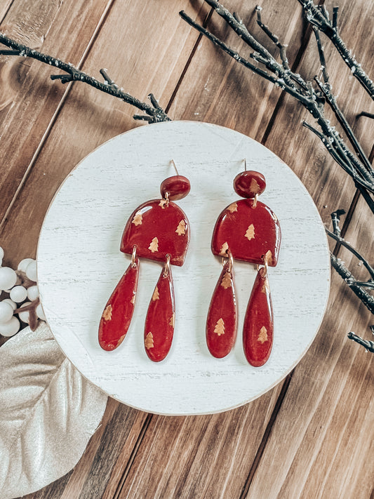 Gold Tree Dangles - Cranberry